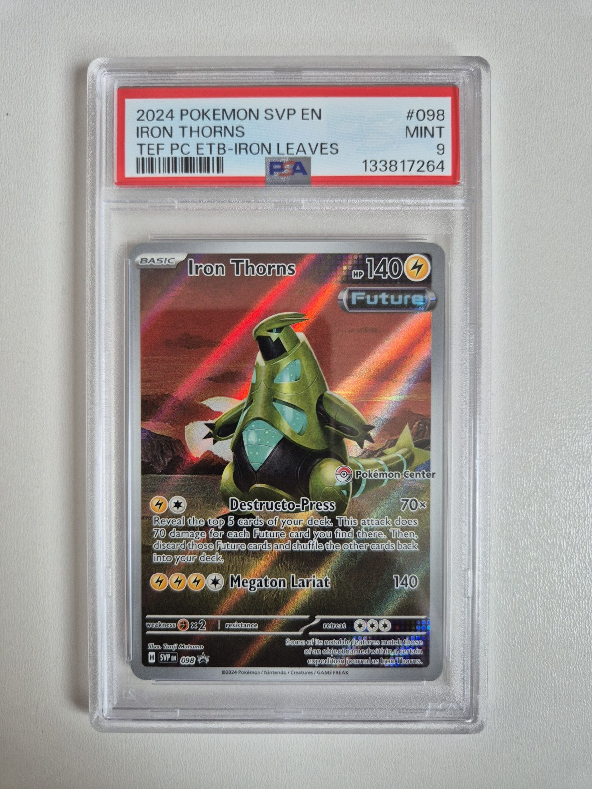 PSA 9 Iron Thorns Pokemon Center ETB Stamped Promo Temporal Forces 2024 MINT