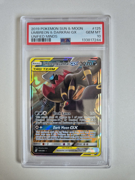 PSA 10 Umbreon & Darkrai GX 125/236 Unified Minds Tag Team Pokemon GEM MINT