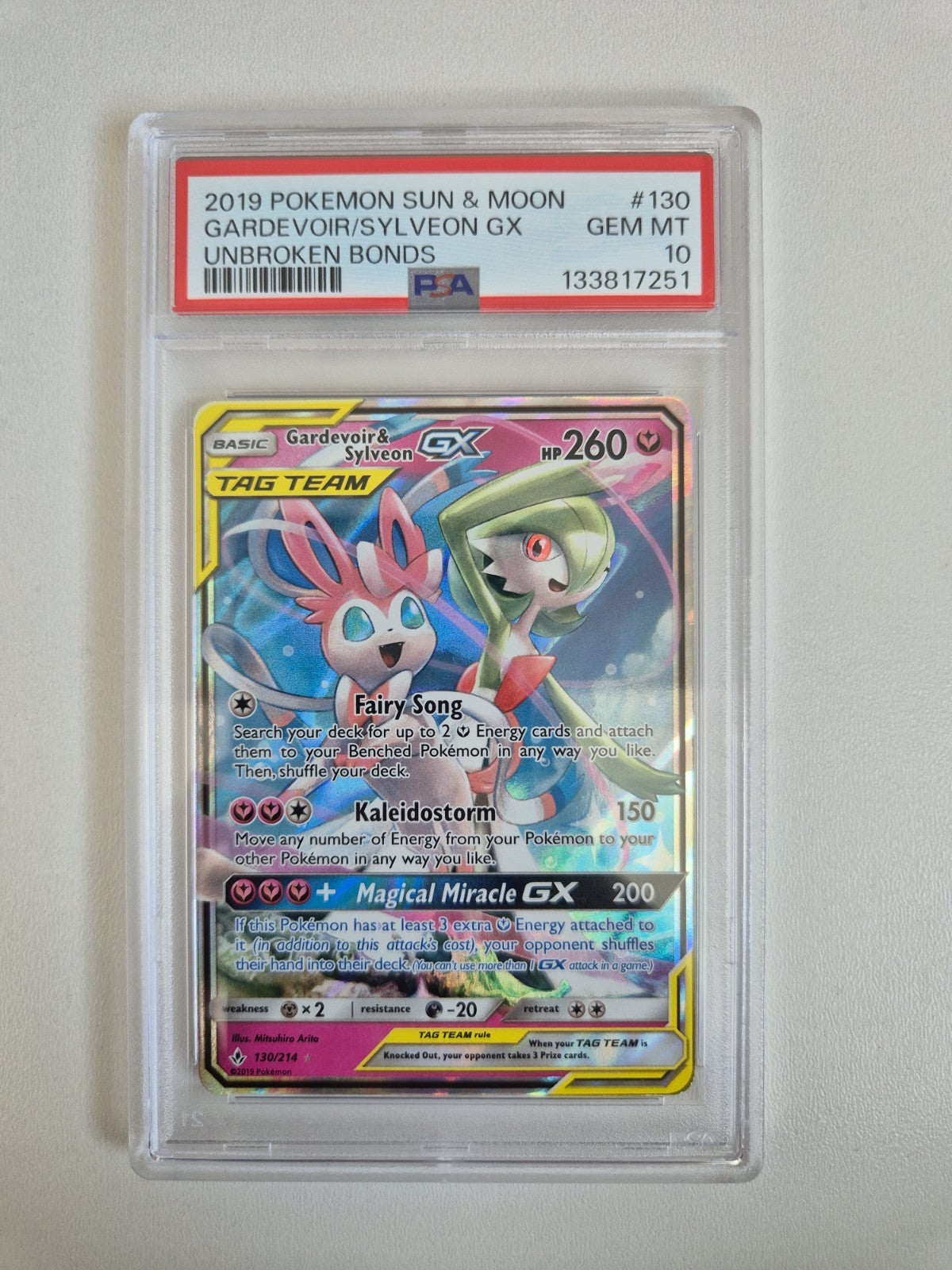 PSA 10 Gardevoir & Sylveon GX 130/214 Unbroken Bonds Pokémon Holo Rare GEM MINT