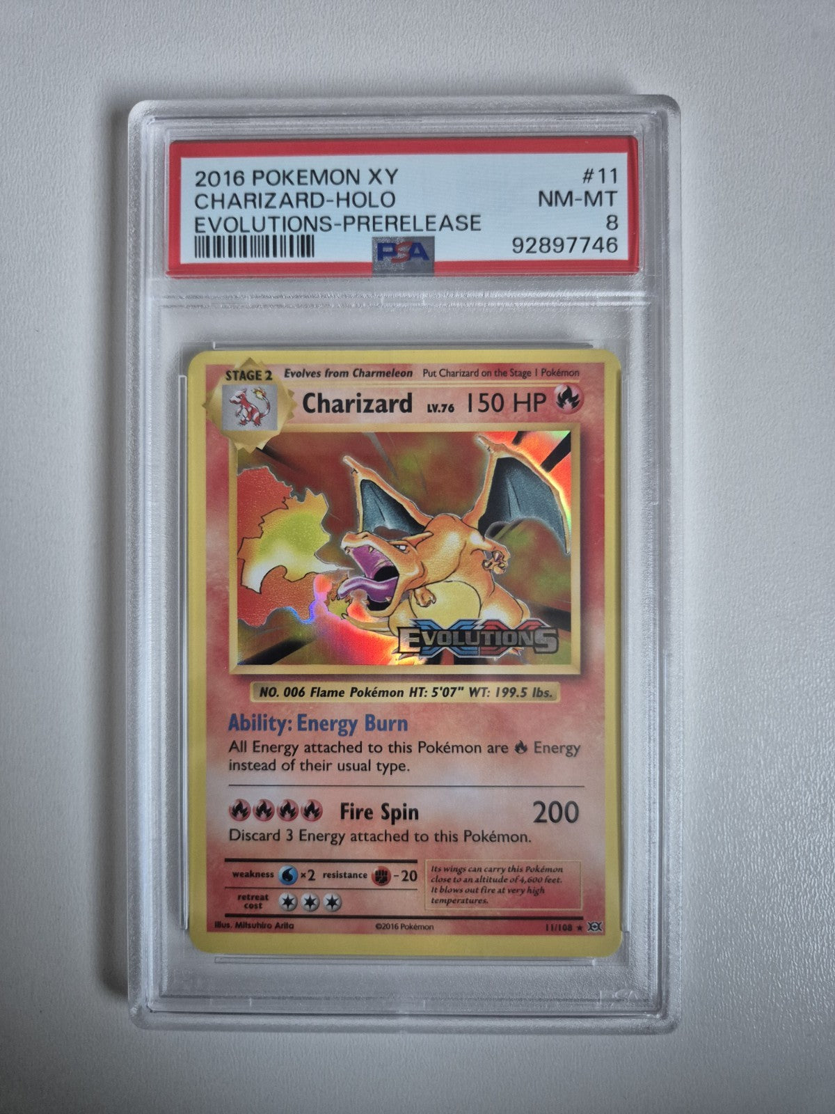 PSA 8 XY Charizard Evolutions Holo 11/108 Evolutions Prerelease Stamped NM-MT