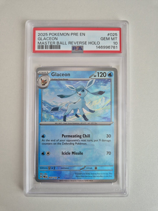 PSA 10 Glaceon Masterball 025/131 Prismatic Evolutions Reverse Pokémon GEM MINT
