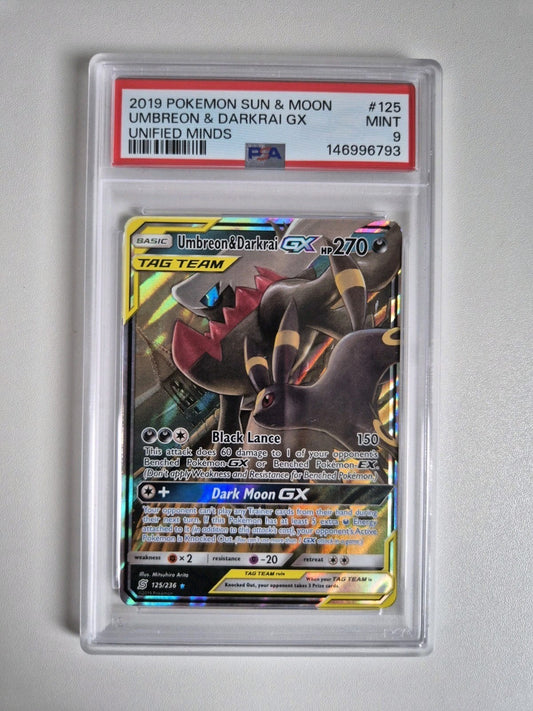 PSA 9 Umbreon & Darkrai GX 125/236 Unified Minds Tag Team Pokemon Card MINT
