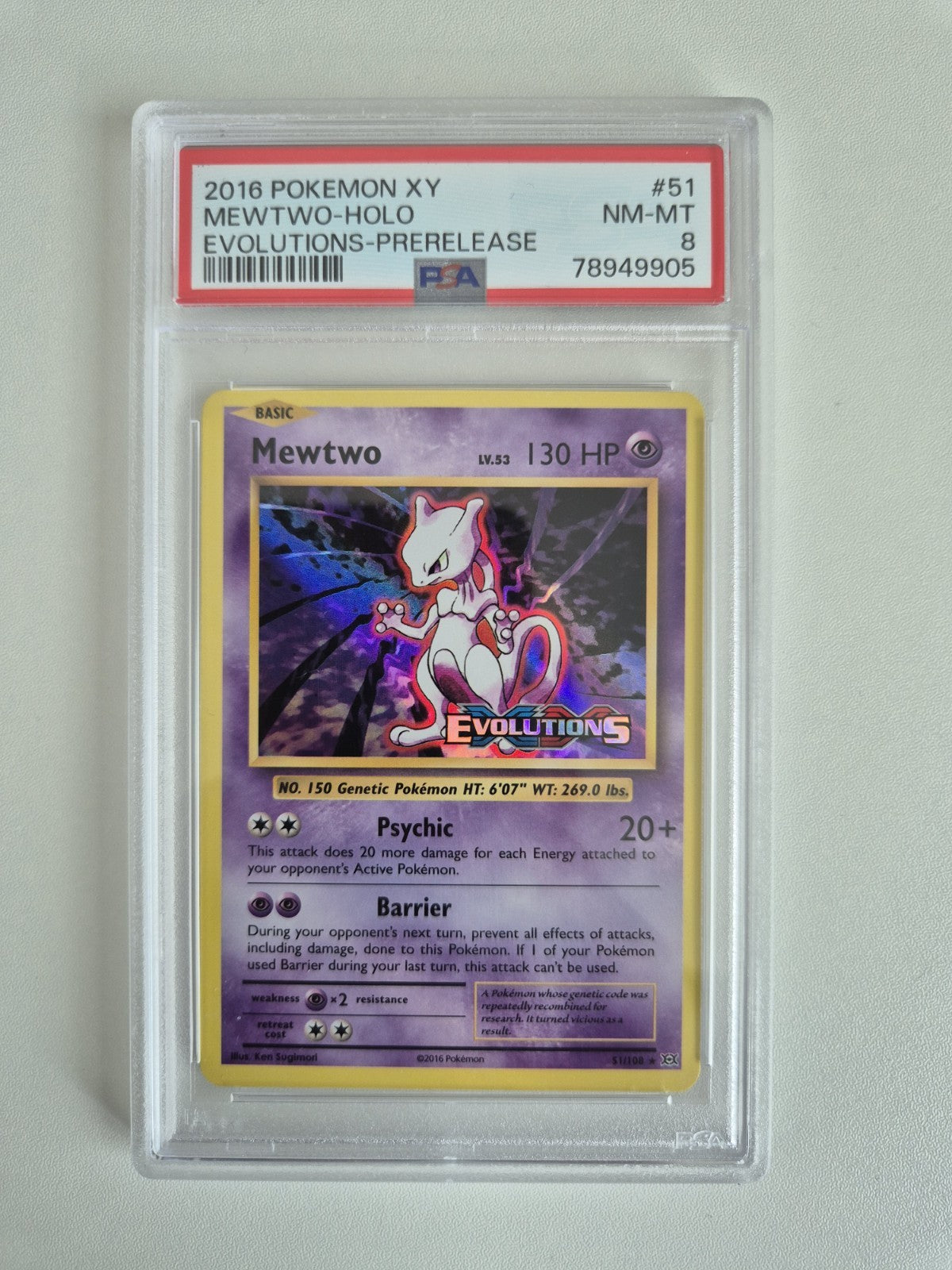PSA 8 Mewtwo 51/108 Evolutions Stamp  Prerelease Promo Pokemon NEAR MINT