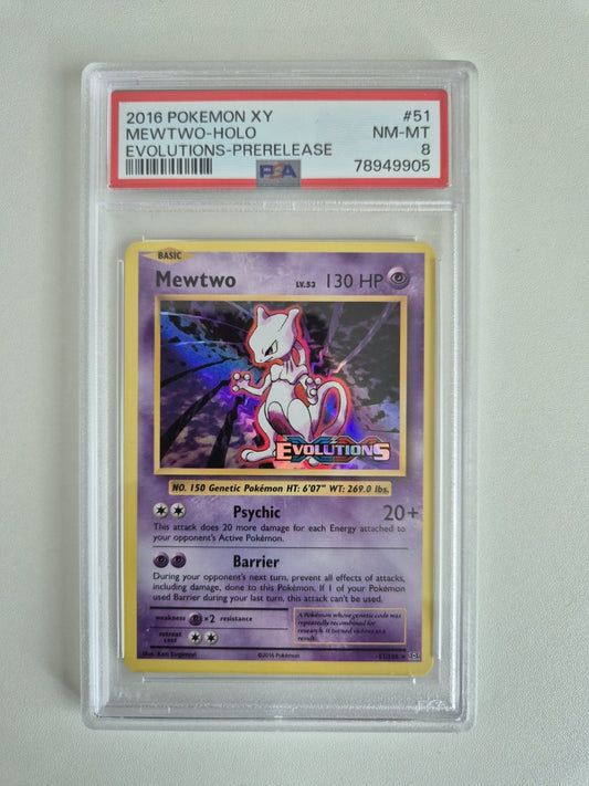 PSA 8 Mewtwo 51/108 Evolutions Stamp  Prerelease Promo Pokemon NEAR MINT